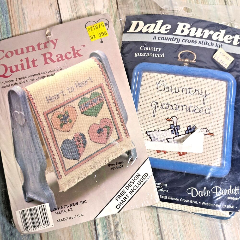 Vintage Cross Stitch Kits Lot of 2 Dale Burdett Goose Country Heart Quilt Rack